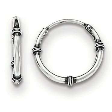 .925 Sterling Silver 15 MM Polished and Antiqued Endless Hoop Earrings 